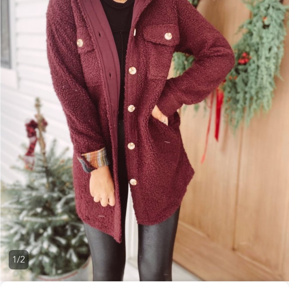 NWT Merlot Sherpa Shacket